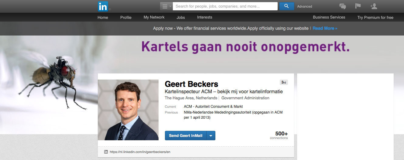 LinkedIn-profiel campagneleider en inspecteur Geert Beckers