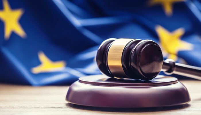 Afbeelding van hamer met Europese vlag