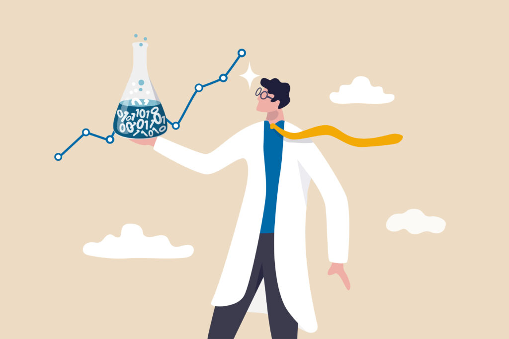 Afbeelding van onderzoeker met experiment