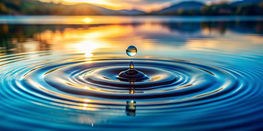 Druppel in water geeft rimpeling