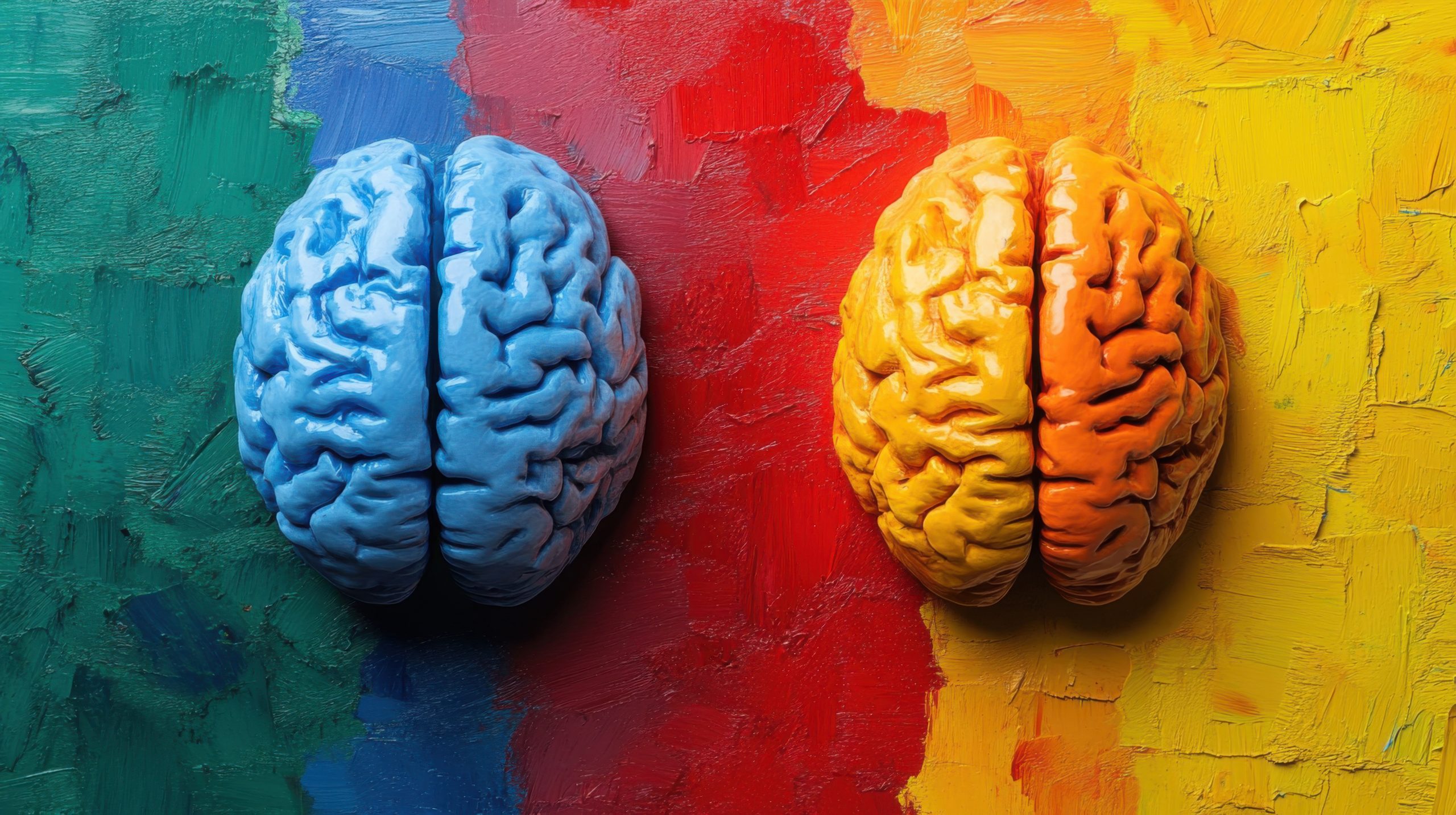 Neurodiversiteit afgebeeld met verschillende kleuren hersenen